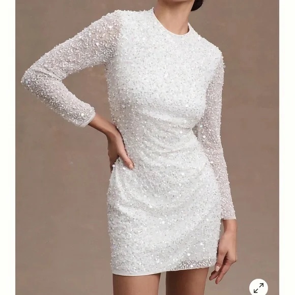 NWT BHLDN Josie Long Sleeve Sequined Mini Dress - Picture 2 of 5